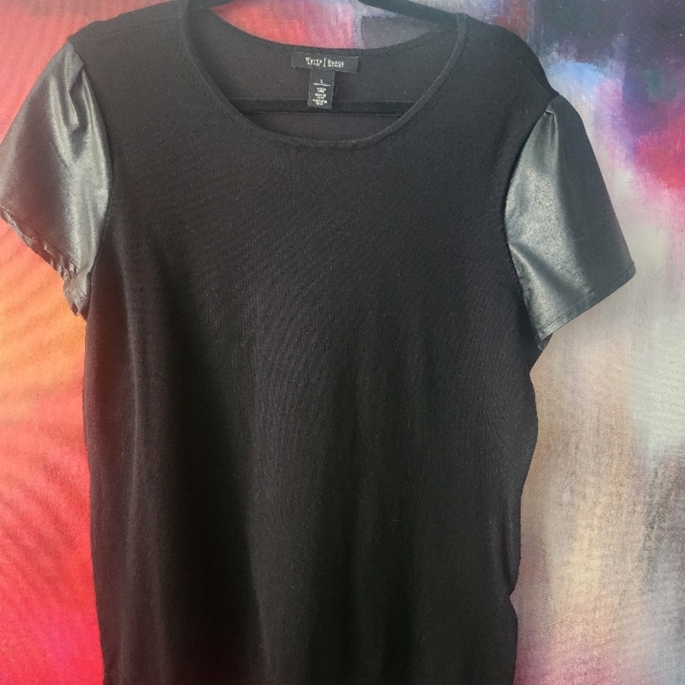 WHBM Black Crew neck knit sweater with Short Sleeves